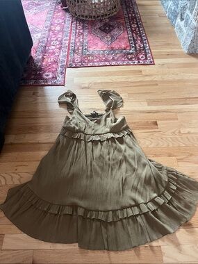 Zara Olive Green Ruffle-Trim Sundress